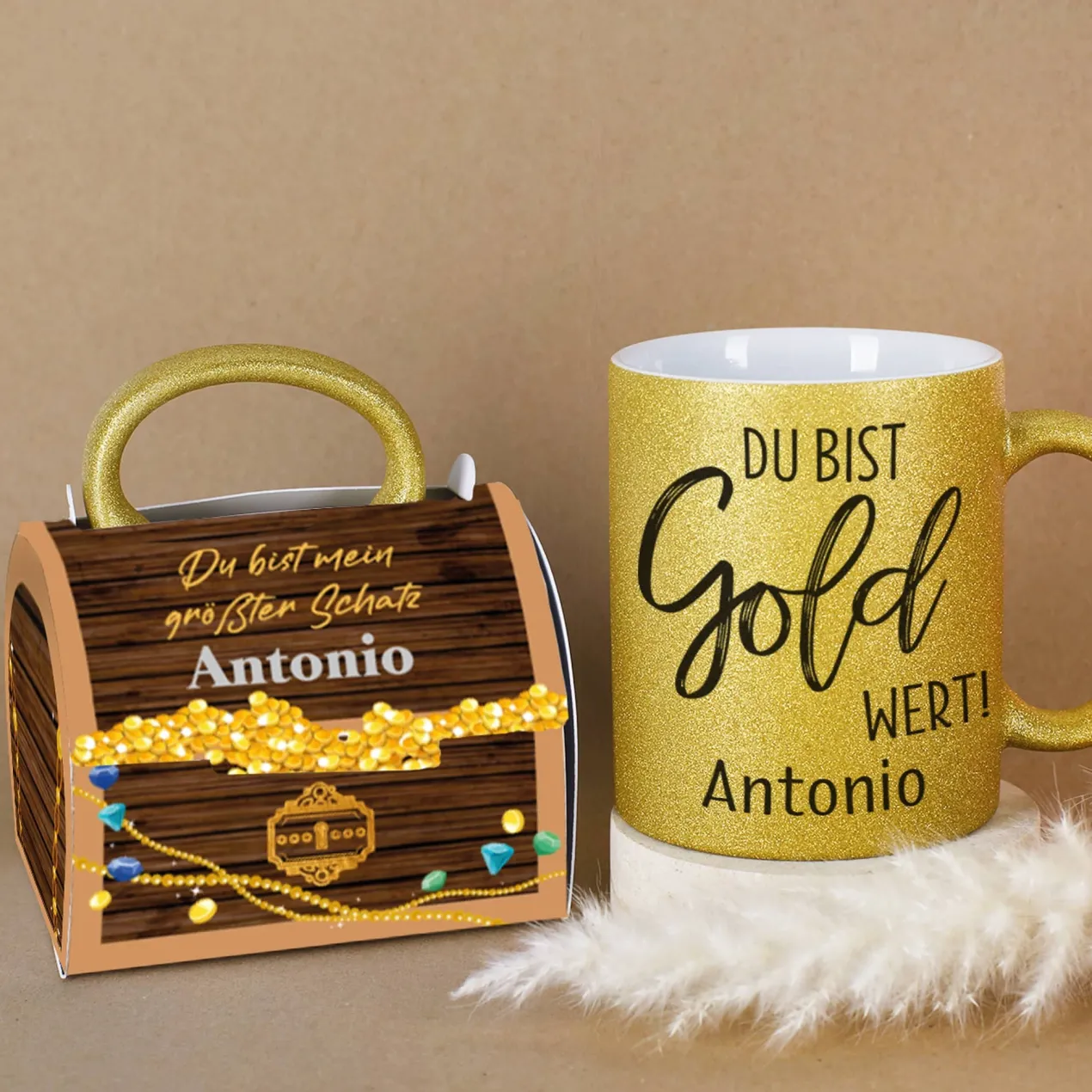 Du bist Gold wert Tasse mit passender Tassentasche