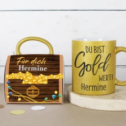 Du bist Gold wert Tasse mit passender Tassentasche