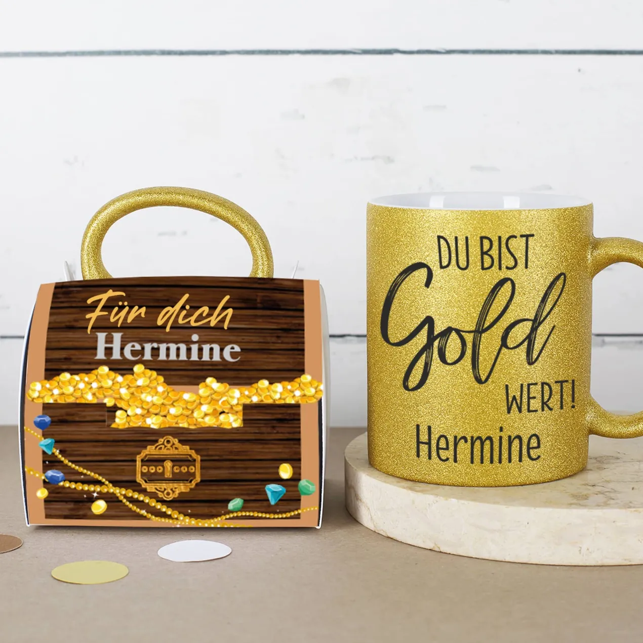 Du bist Gold wert Tasse mit passender Tassentasche