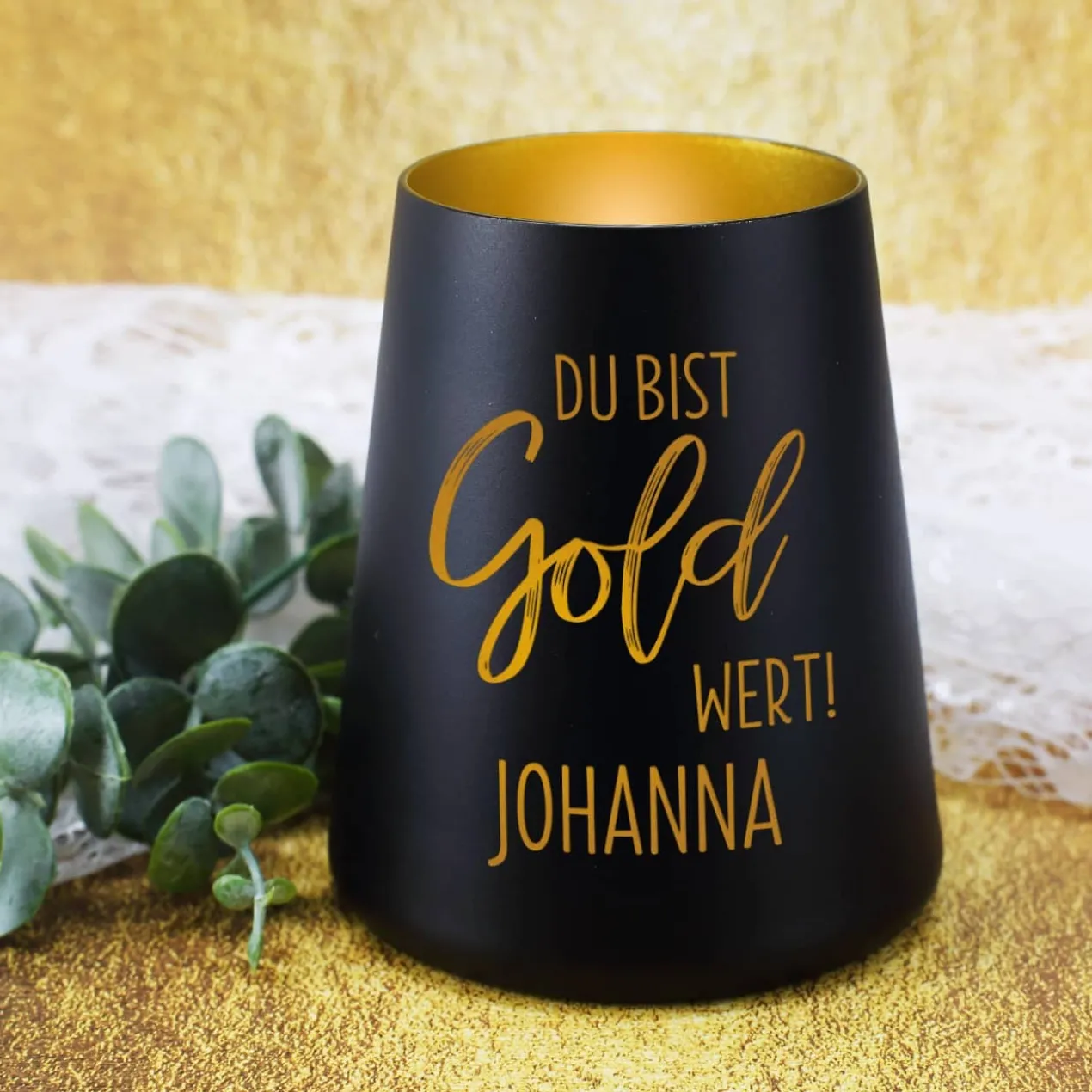 Du bist Gold wert! - Windlicht mit Namensgravur