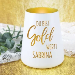 Du bist Gold wert! - Windlicht mit Namensgravur