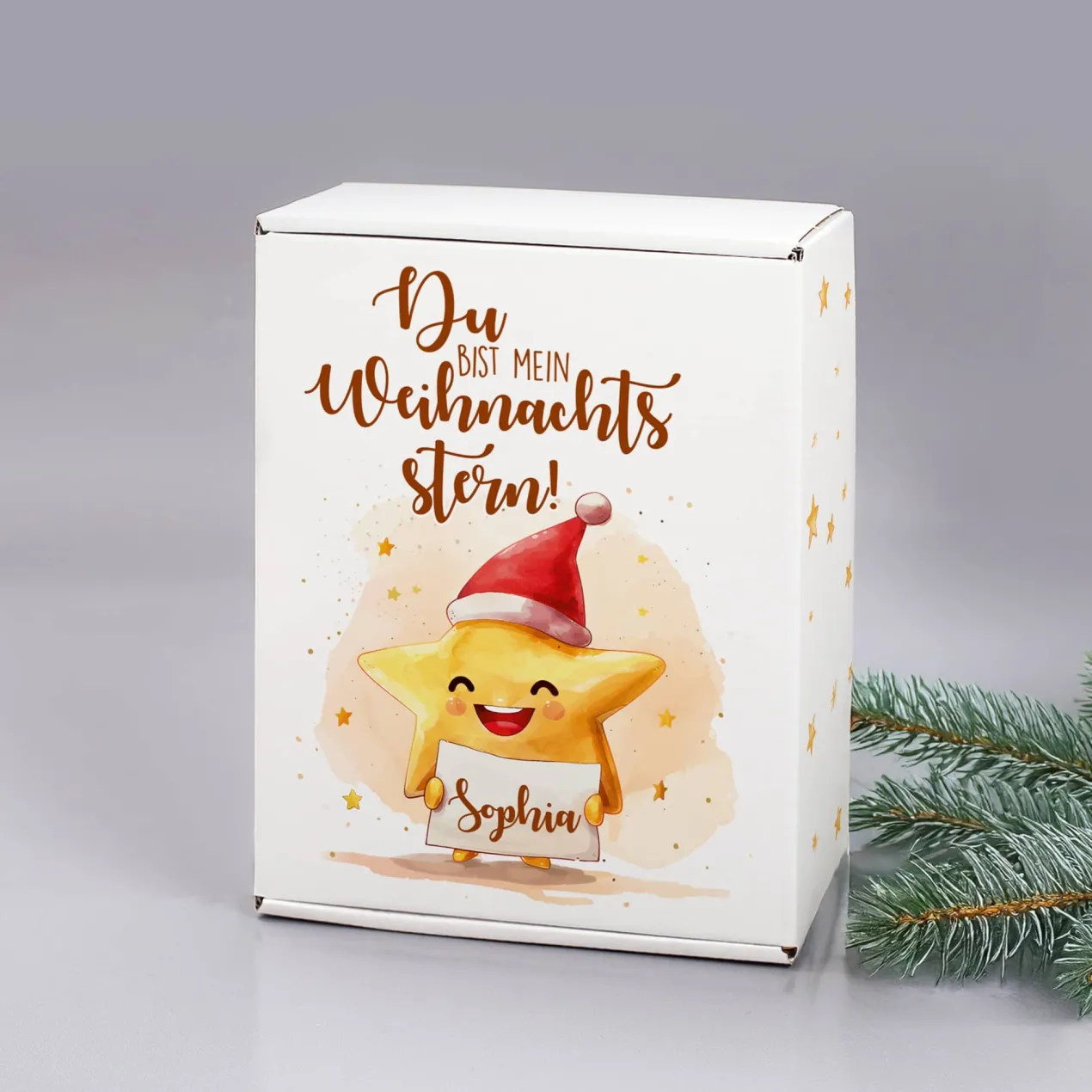Du bist mein Weihnachtsstern! - Niedliches Geschenkset mit Stollenrigel, Teekanne Tee und Name pers