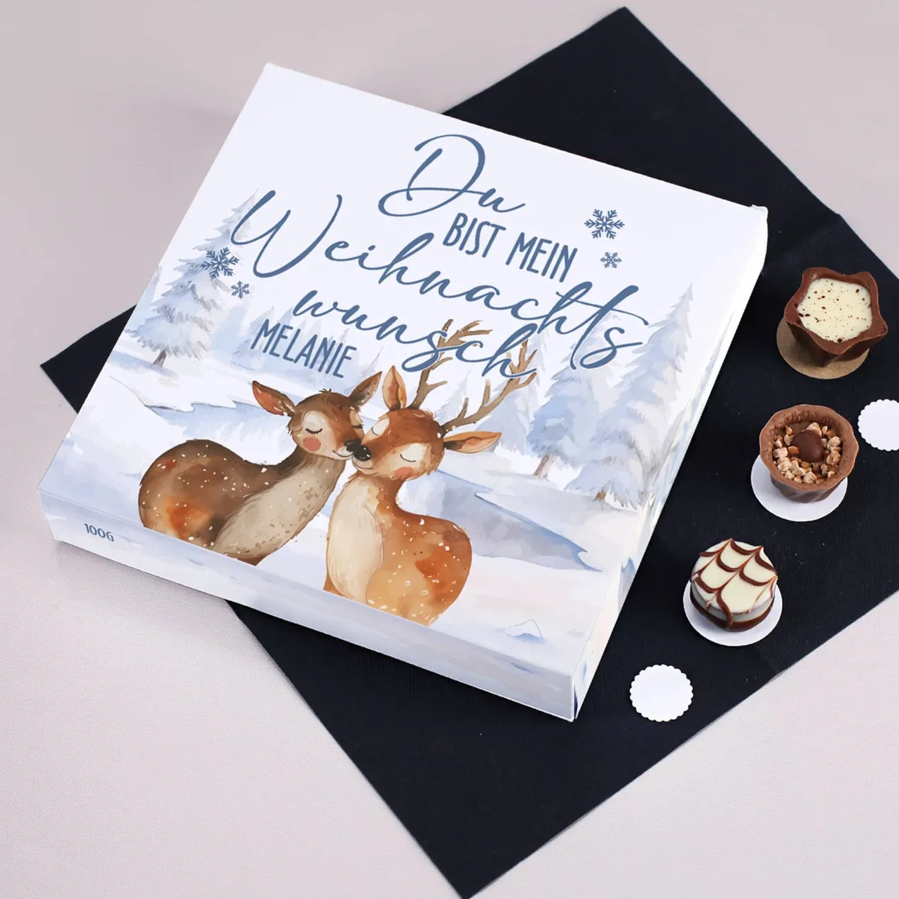 Du bist mein Weihnachtswunsch - 100g Lindt Pralinen mit Ihrem Wunschnamen bedruckt