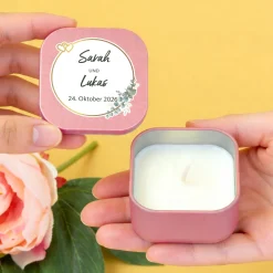 Duftkerze als Gastgeschenk zur Hochzeit in Gold oder Rosé | Hochzeitskerze personalisiert mit Namen
