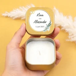 Duftkerze als Gastgeschenk zur Hochzeit in Gold oder Rosé | Hochzeitskerze personalisiert mit Namen