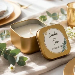 Duftkerze als Gastgeschenk zur Hochzeit in Gold oder Rosé | Hochzeitskerze personalisiert mit Namen