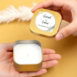 Duftkerze als Gastgeschenk zur Hochzeit in Gold oder Rosé | Hochzeitskerze personalisiert mit Namen