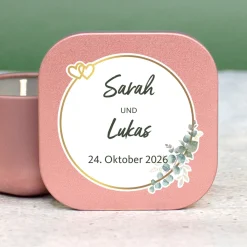 Duftkerze als Gastgeschenk zur Hochzeit in Gold oder Rosé | Hochzeitskerze personalisiert mit Namen