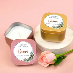 Duftkerze Happy Birthday mit Name & Wunschtext personalisiert | Geschenk zum Geburtstag mit Farbwahl