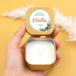 Duftkerze Happy Birthday mit Name & Wunschtext personalisiert | Geschenk zum Geburtstag mit Farbwahl