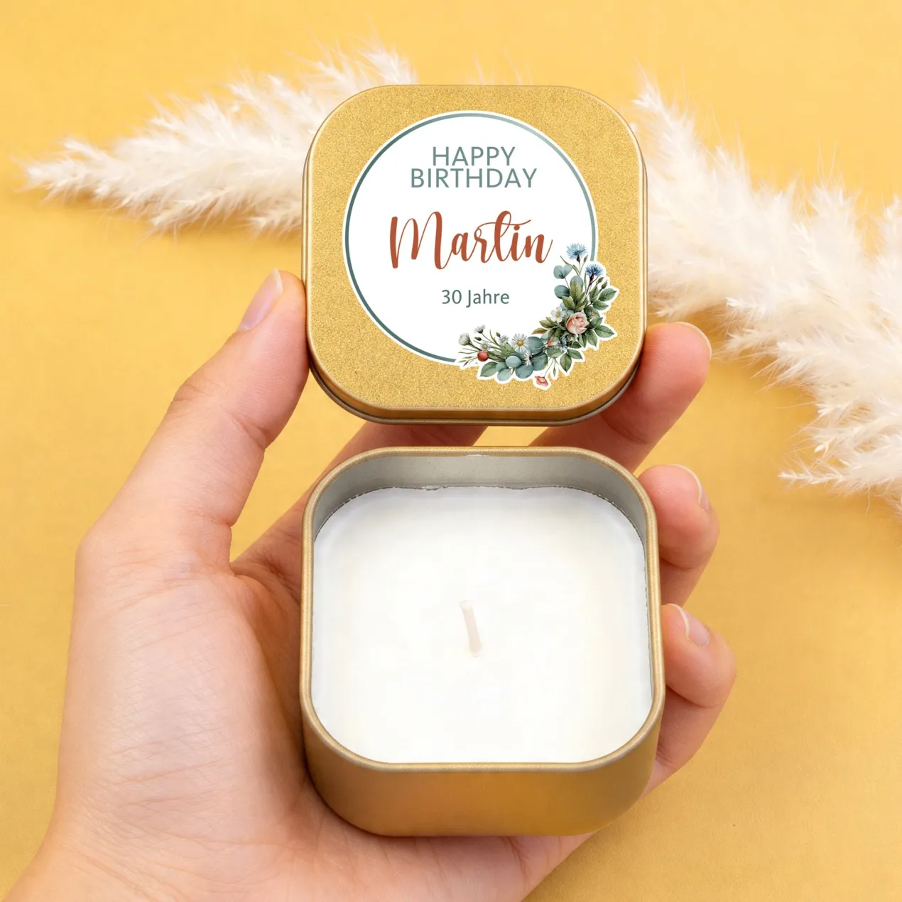Duftkerze Happy Birthday mit Name & Wunschtext personalisiert | Geschenk zum Geburtstag mit Farbwahl