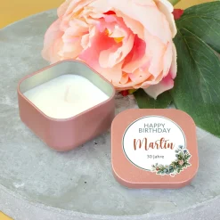 Duftkerze Happy Birthday mit Name & Wunschtext personalisiert | Geschenk zum Geburtstag mit Farbwahl