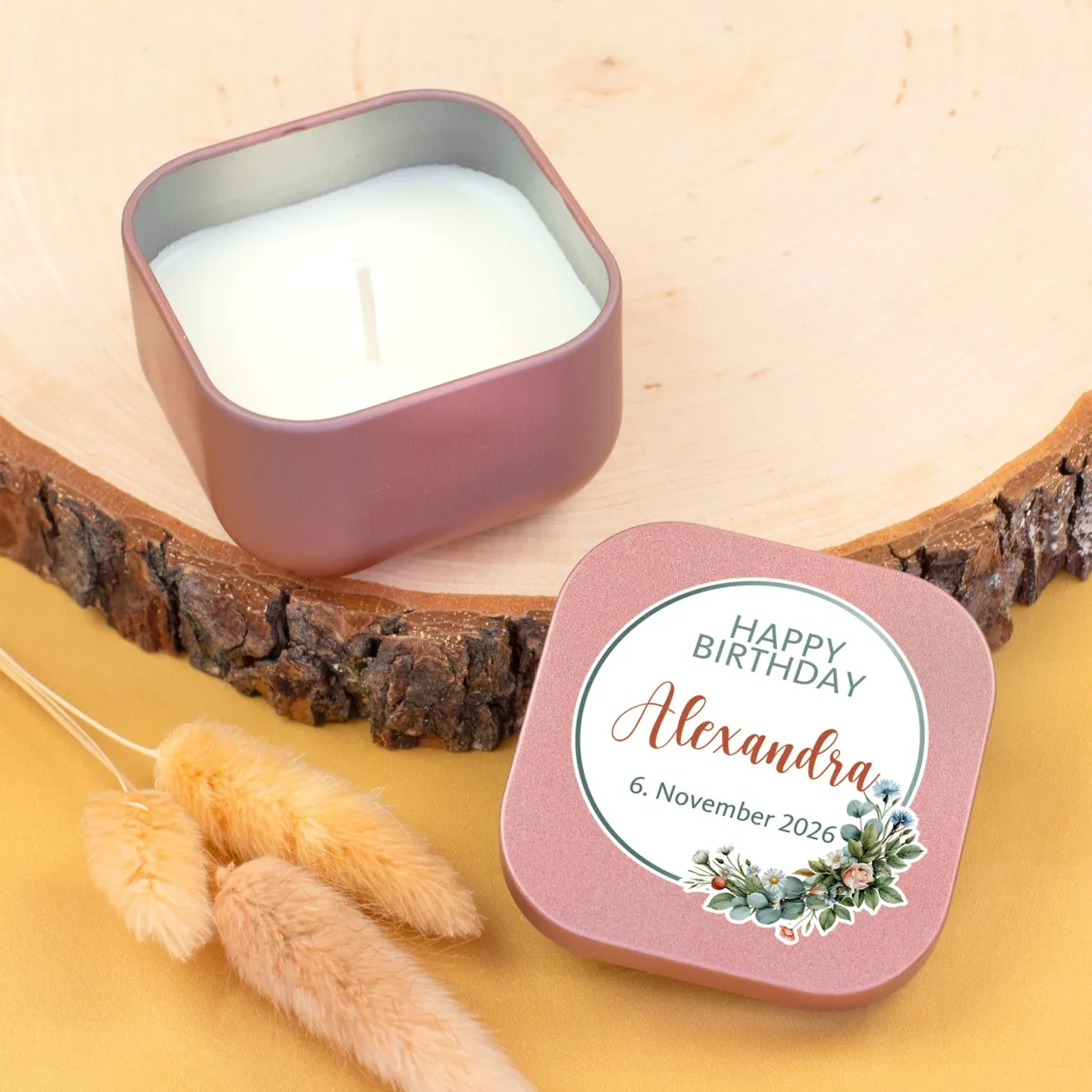 Duftkerze Happy Birthday mit Name & Wunschtext personalisiert | Geschenk zum Geburtstag mit Farbwahl
