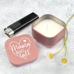 Duftkerze mit Vanilleduft als Geschenk zum Muttertag mit Herz in Gold oder Rosé | Mama du bist toll