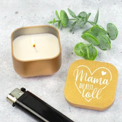 Duftkerze mit Vanilleduft als Geschenk zum Muttertag mit Herz in Gold oder Rosé | Mama du bist toll