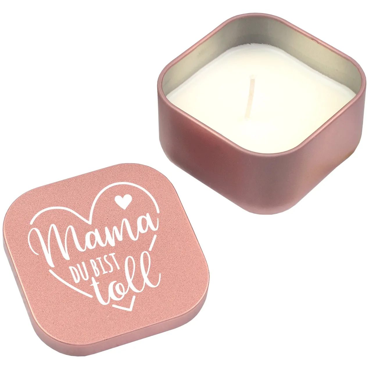 Duftkerze mit Vanilleduft als Geschenk zum Muttertag mit Herz in Gold oder Rosé | Mama du bist toll