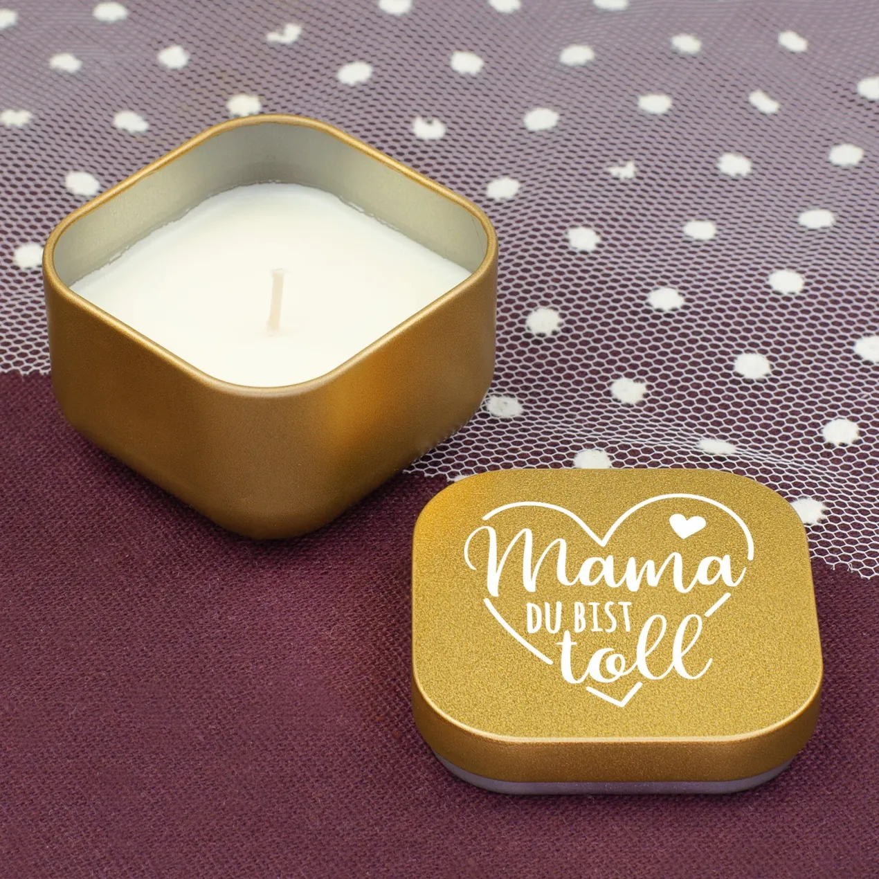 Duftkerze mit Vanilleduft als Geschenk zum Muttertag mit Herz in Gold oder Rosé | Mama du bist toll