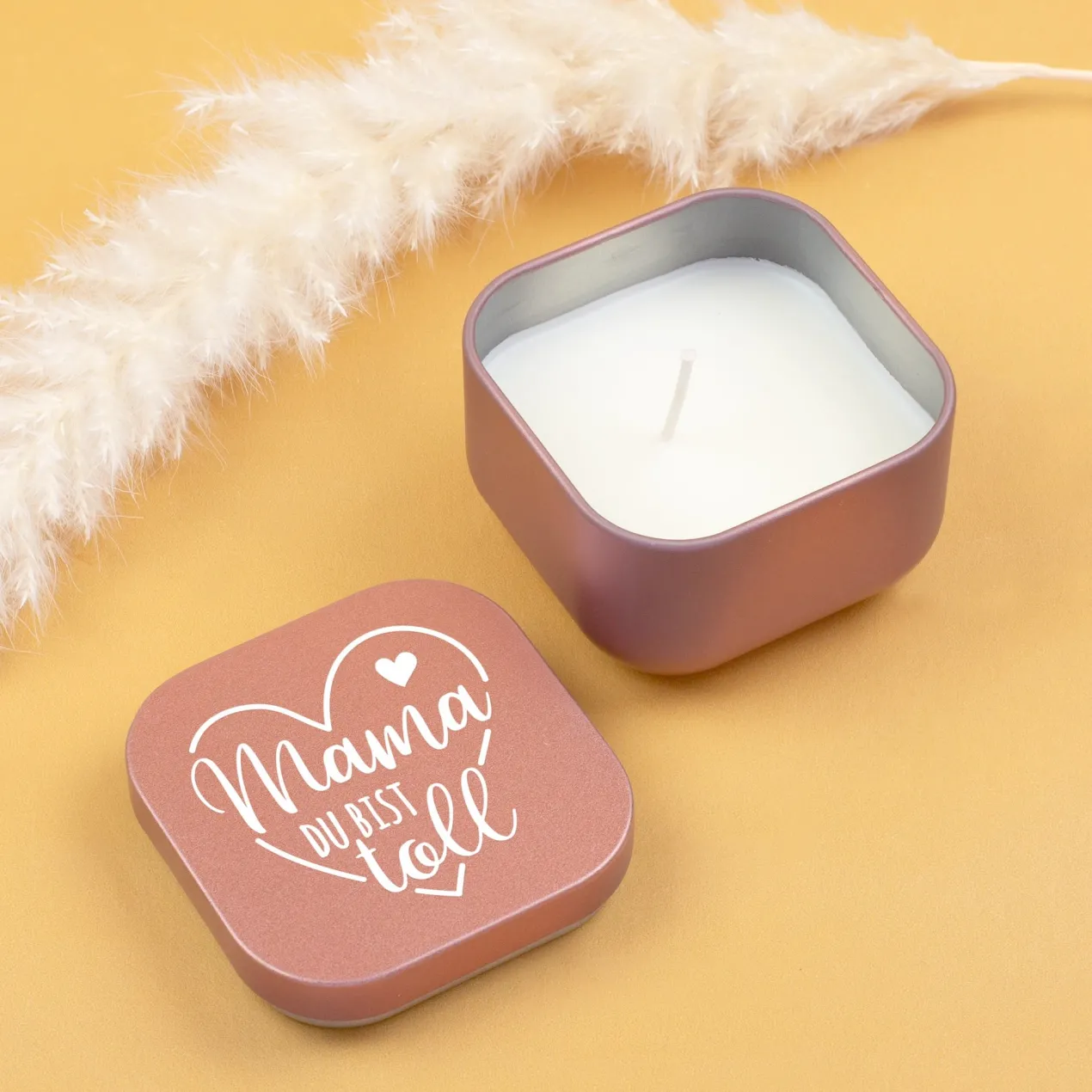 Duftkerze mit Vanilleduft als Geschenk zum Muttertag mit Herz in Gold oder Rosé | Mama du bist toll