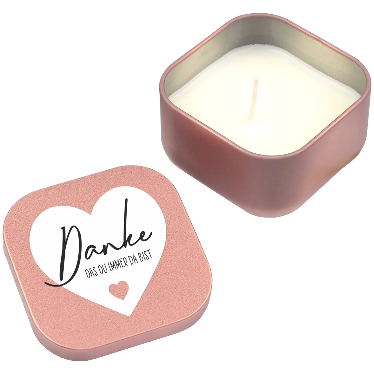 Duftkerze mit Vanilleduft als personalisiertes Dankeschön Geschenk mit Herz in Gold oder Rosé