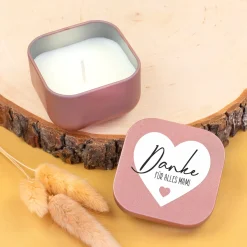 Duftkerze mit Vanilleduft als personalisiertes Dankeschön Geschenk mit Herz in Gold oder Rosé