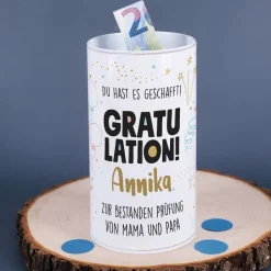 Du hast es geschafft! - Metall-Spardose als Geldgeschenk