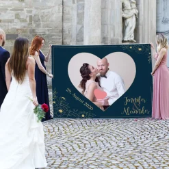 Dunkelblaues Fotobanner zum Ausschneiden für das Brautpaar