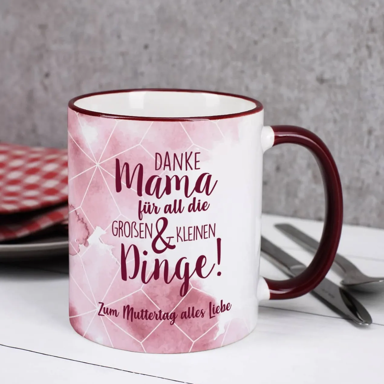 Dunkelrote Tasse - Danke Mama für all die großen und kleinen Dinge