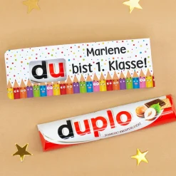 duplo Riegel mit Buntstift Motiv zur Einschulung | Geschenk mit Name für Schultüte & 1. Klasse