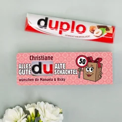 duplo Schokoriegel zum Geburtstag für Alte Schachteln personalisiert im lustigen Verkehrszeichen Look