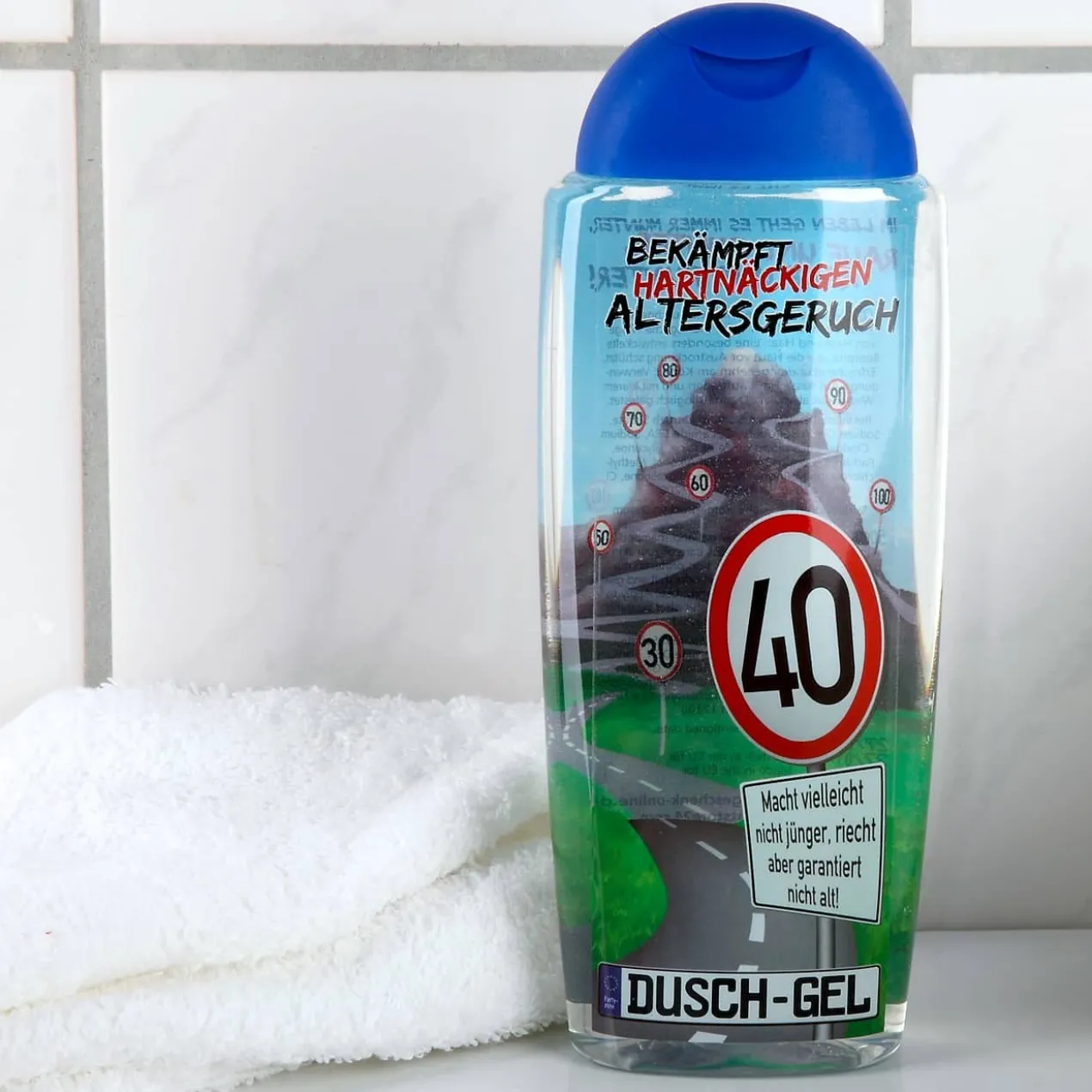 Duschgel Altersgeruch zum 40. Geburtstag mit lustigen Sprüchen