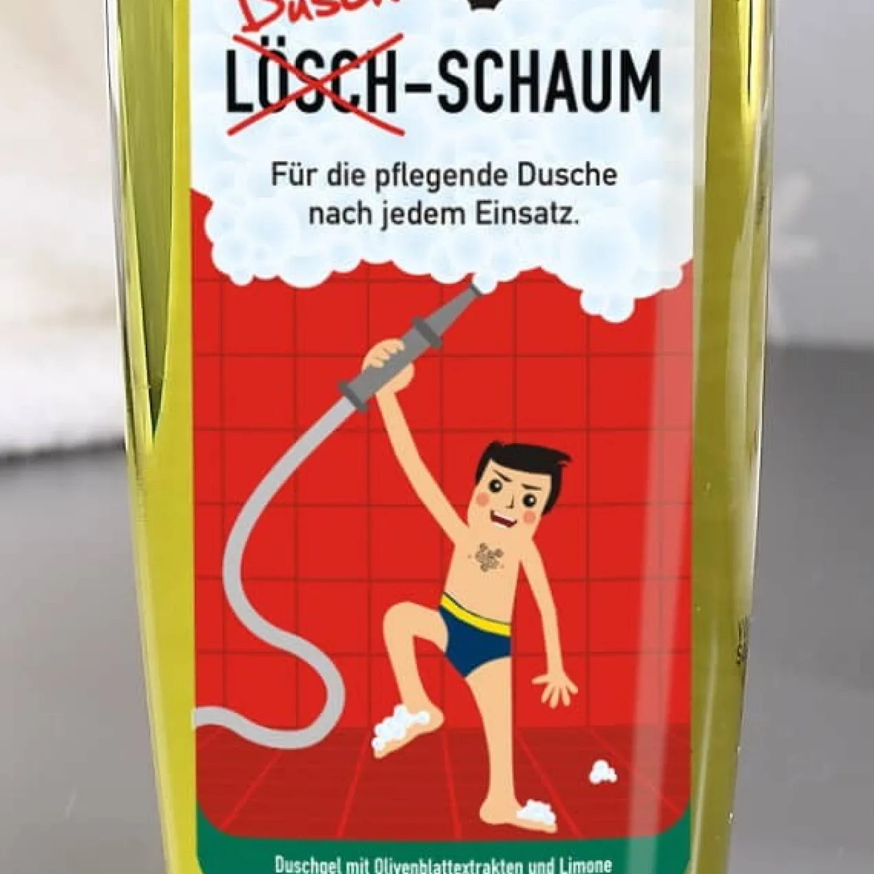 Duschgel mit Name für den Feuerwehrmann -Löschschaum-