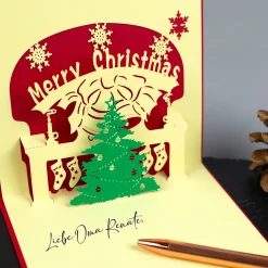 3D Weihnachts-Grußkarten mit aufklappbarem Scherenschnitt-Motiv