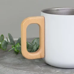 Edelstahl Tasse mit Holzgriff, Blumen Motiv & Name personalisiert | Nachhaltiges Geschenk für Frauen