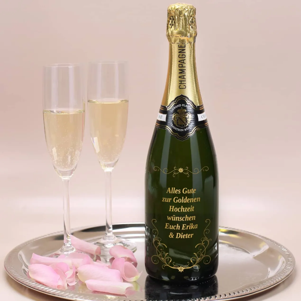 Edler Champagner mit frei wählbarem Wunschtext