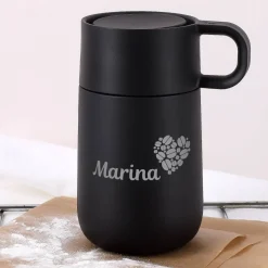 Edler WMF Thermobecher in 2 Farben mit Namensgravur und Kaffeebohnenherz