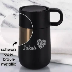 Edler WMF Thermobecher in 2 Farben mit Namensgravur und Kaffeebohnenherz