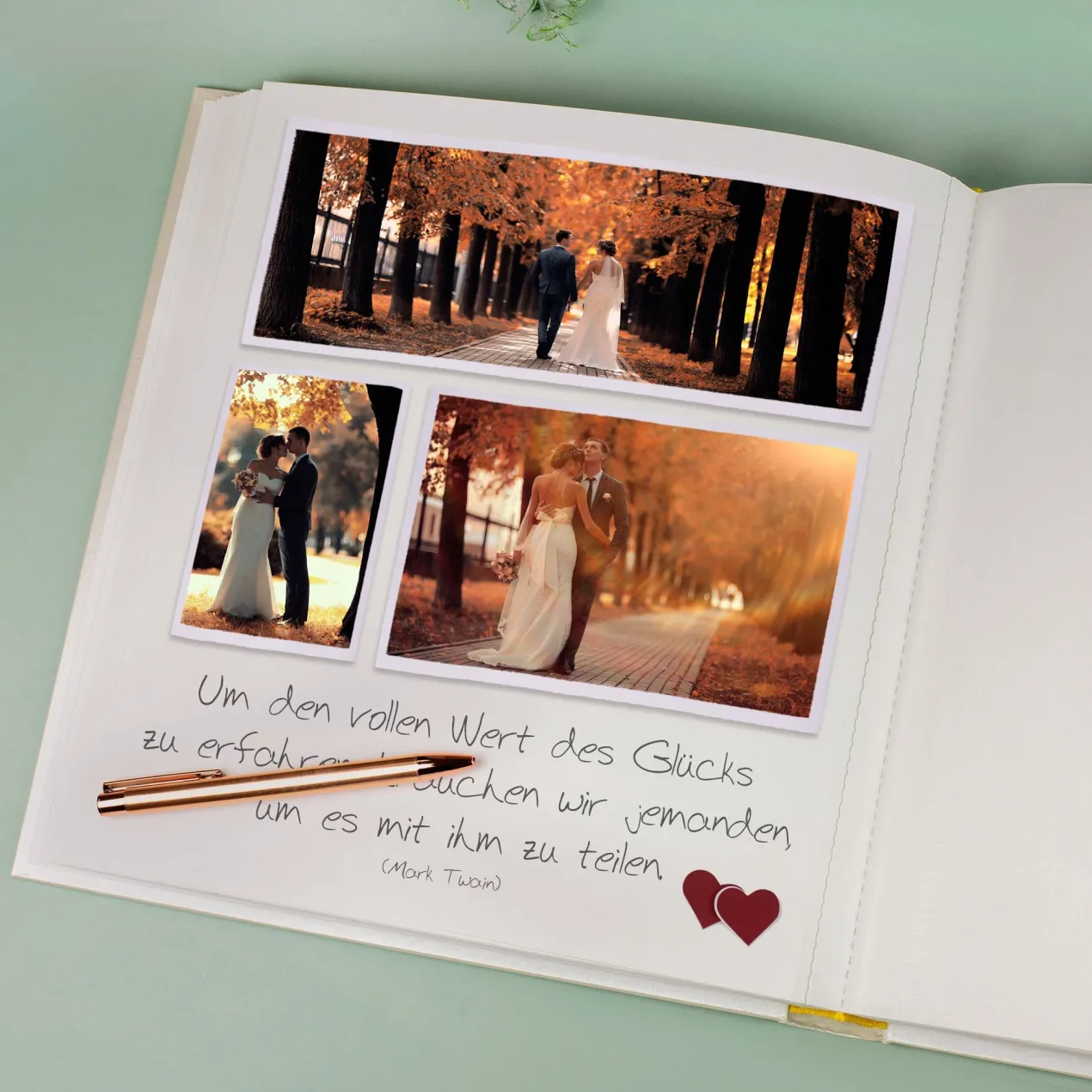 Edles Hochzeitsalbum mit glänzender Prägung personalisiert mit Namen und Datum | Fotobuch zur Hochzeit
