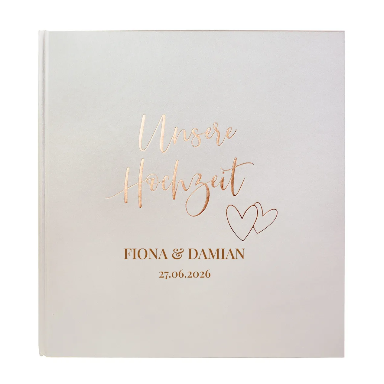 Edles Hochzeitsalbum mit glänzender Prägung personalisiert mit Namen und Datum | Fotobuch zur Hochzeit