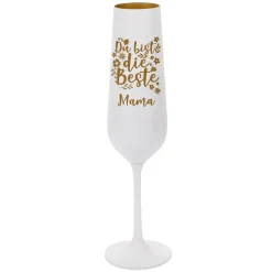 Edles Sektglas graviert mit Namen für Mama oder beste Freundin | Weiß-Gold | Du bist die Beste