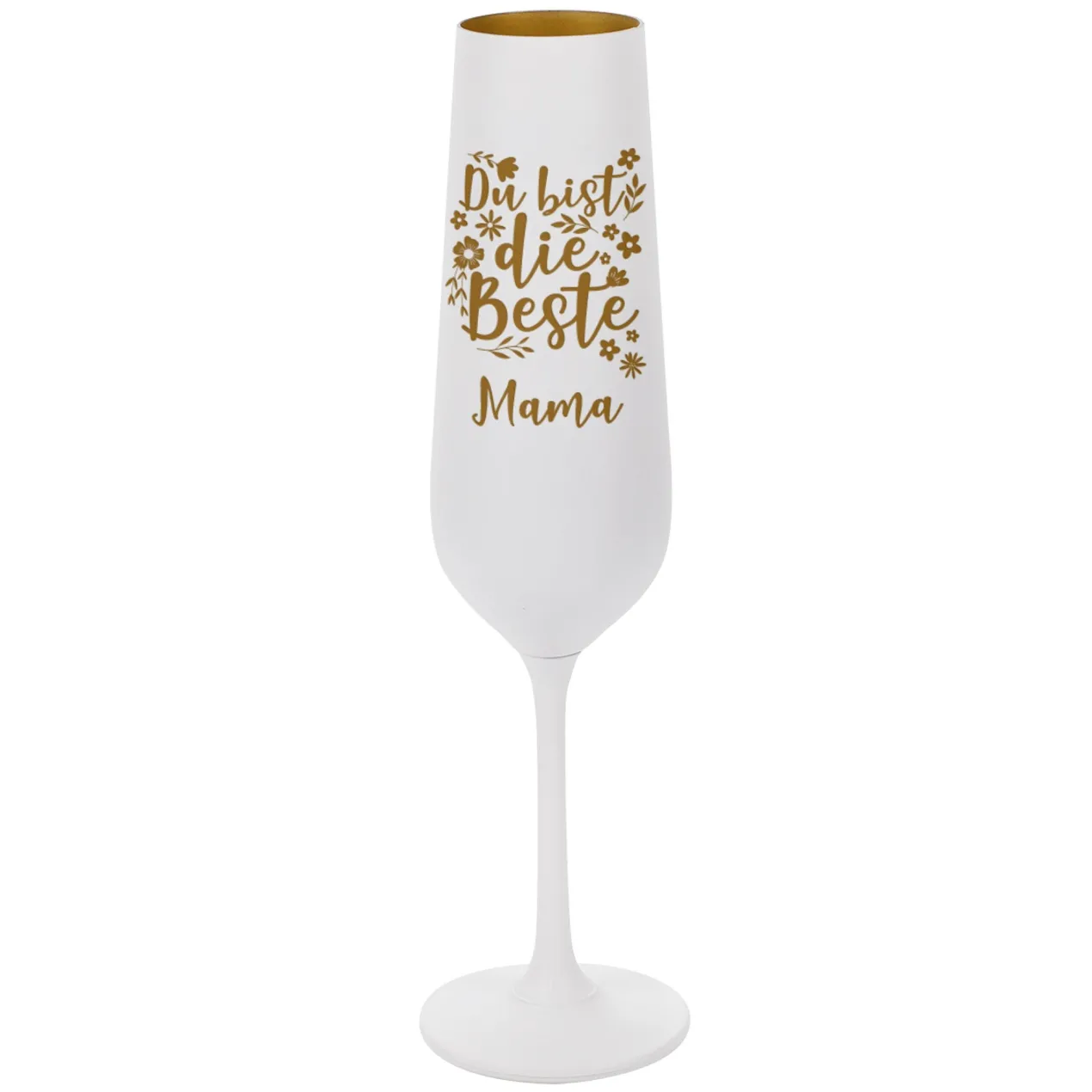 Edles Sektglas graviert mit Namen für Mama oder beste Freundin | Weiß-Gold | Du bist die Beste