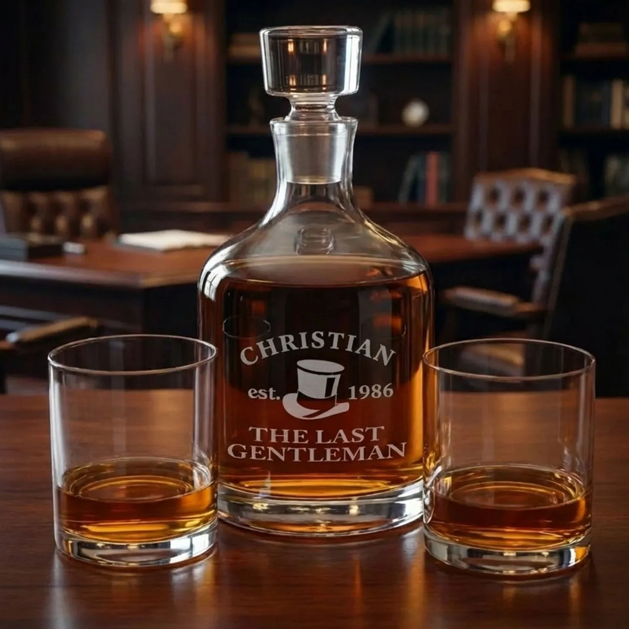 Edles 3-teiliges Whisky-Geschenkset für Männer ‚The Last Gentleman‘ personalisiert mit Name und Jahr