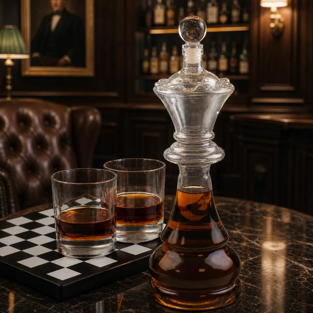 Edles Whisky Dekantier Set graviert mit Name & Wunschtext | Schach Dekanter mit König Karaffe, Gläsern