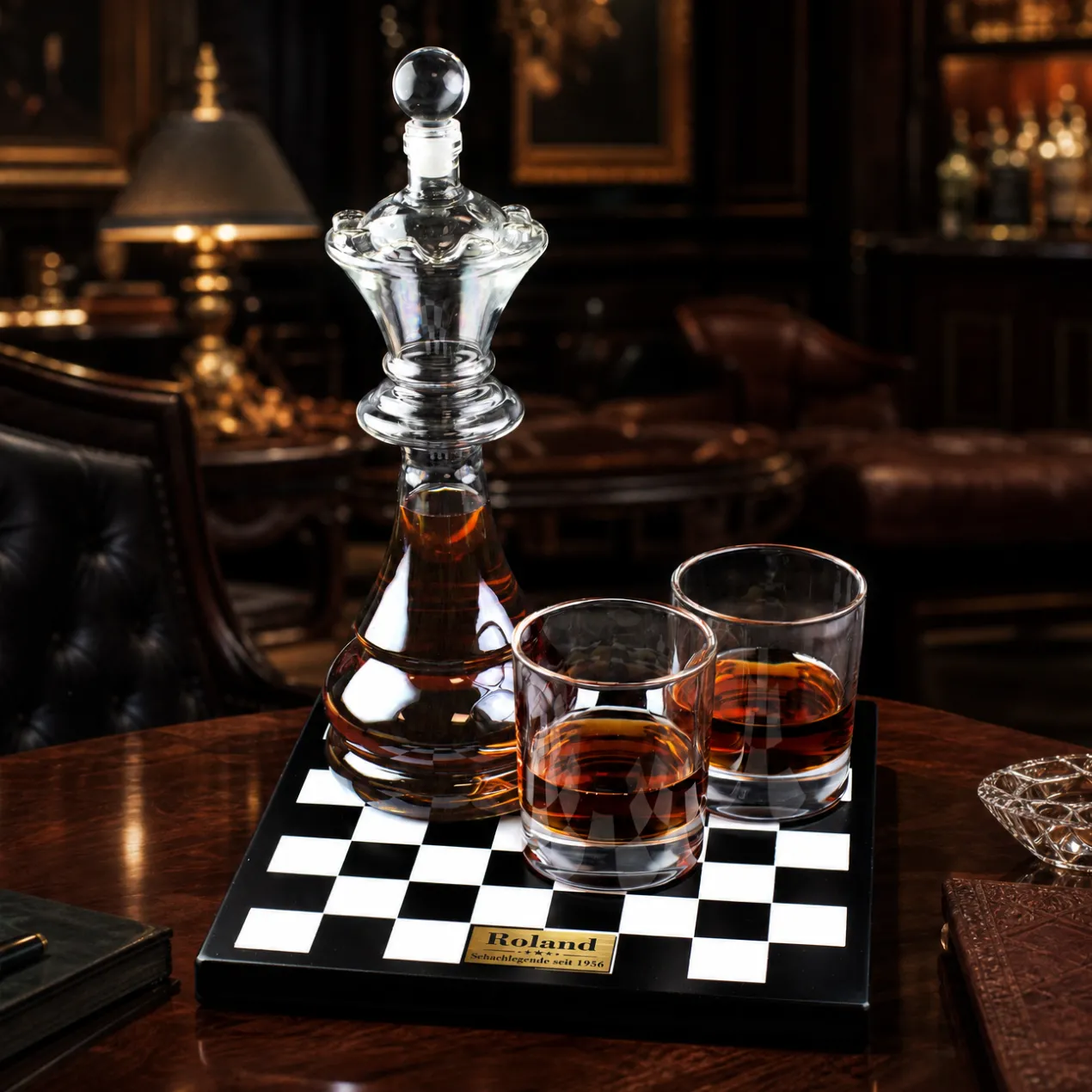 Edles Whisky Dekantier Set graviert mit Name & Wunschtext | Schach Dekanter mit König Karaffe, Gläsern