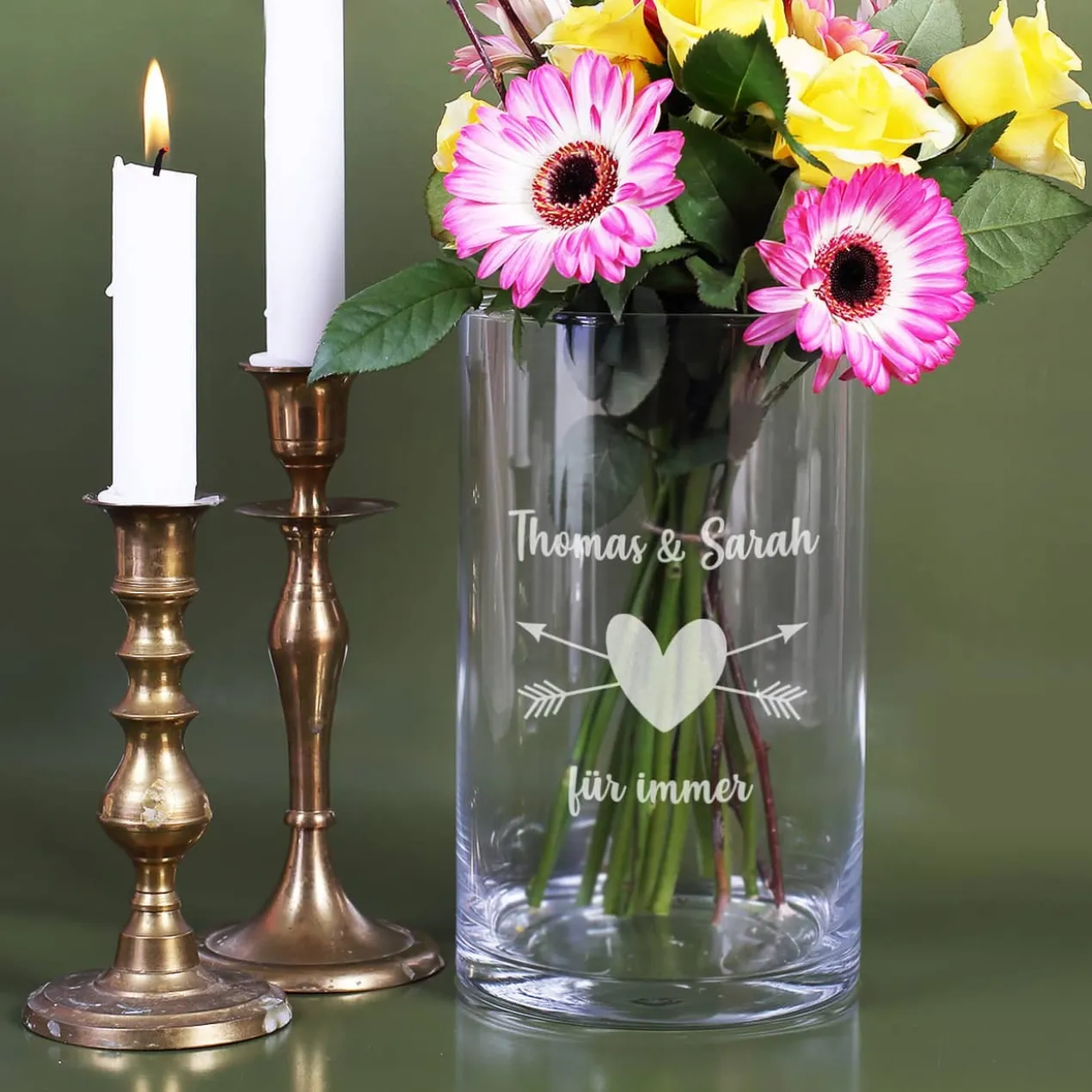 Edle Vase mit Herz und Wunschtext graviert