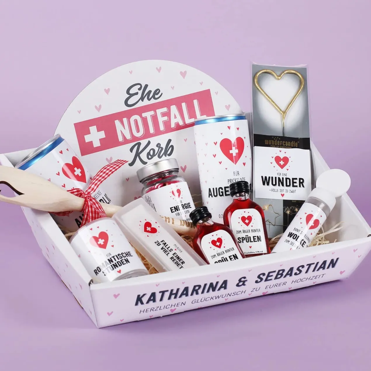 Ehe-Notfall-Korb als witziges Geschenk zur Hochzeit