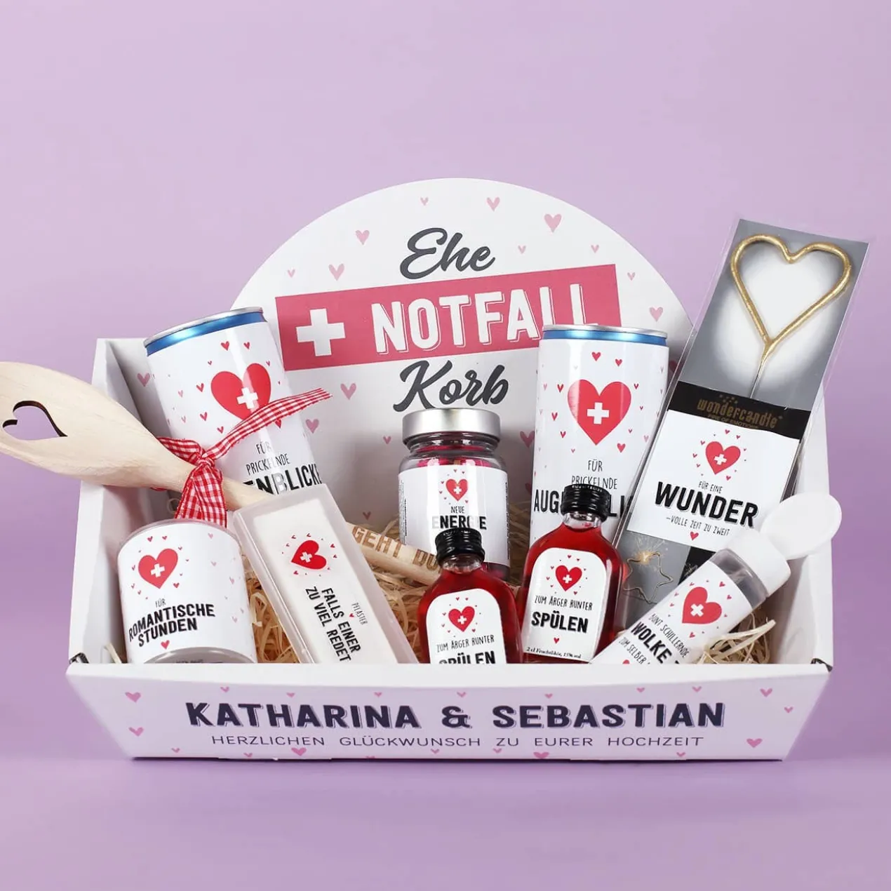 Ehe-Notfall-Korb als witziges Geschenk zur Hochzeit