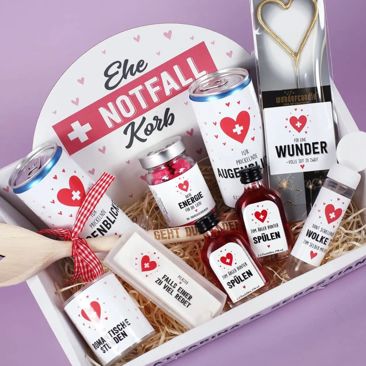 Ehe-Notfall-Korb als witziges Geschenk zur Hochzeit