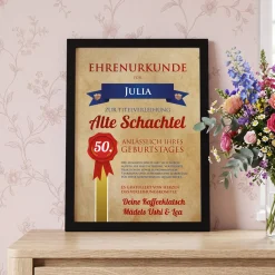 Ehrenurkunde Alte Schachtel im Bilderrahmen