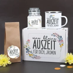Eine kleine Auszeit - Geschenkset mit Tasse, Tee und Duftkerze