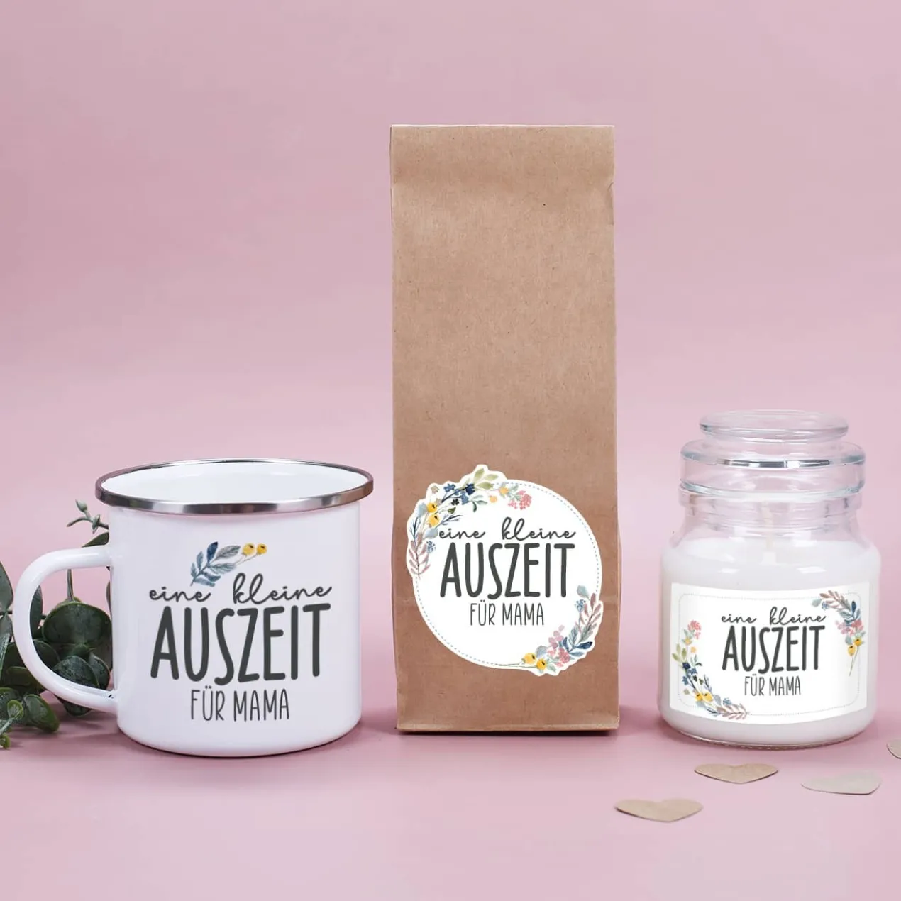 Eine kleine Auszeit - Geschenkset mit Tasse, Tee und Duftkerze